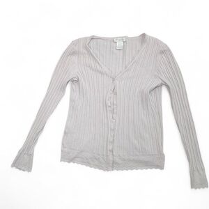 Worthington PETITE MEDIUM Soft and cozy grey Light Gray Lavendar Ribbed Cardigan